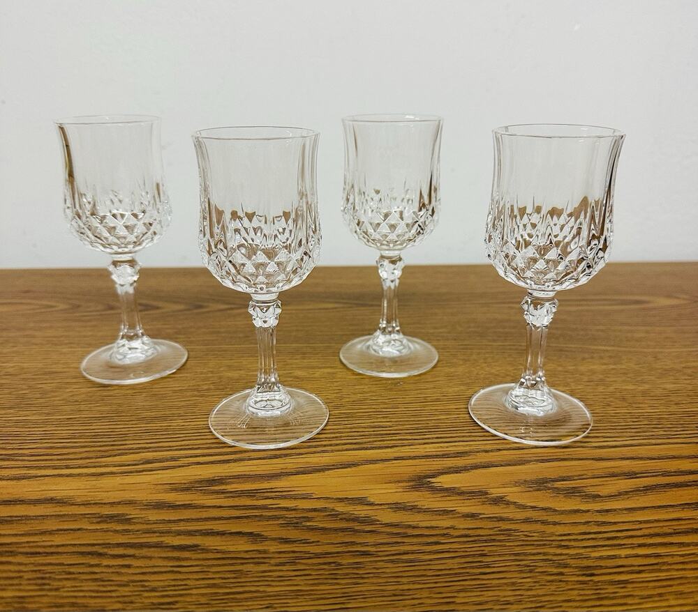 Cristal d'Arques Durand Longchamp Wine Glasses, Set of 4, Vtg Crystal Stemware